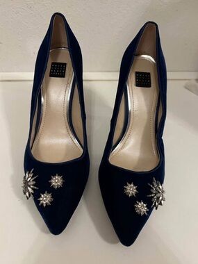Bundle 👠 Black suede Peep Toe Shoes & 👠WHBM blue Velvet Heels